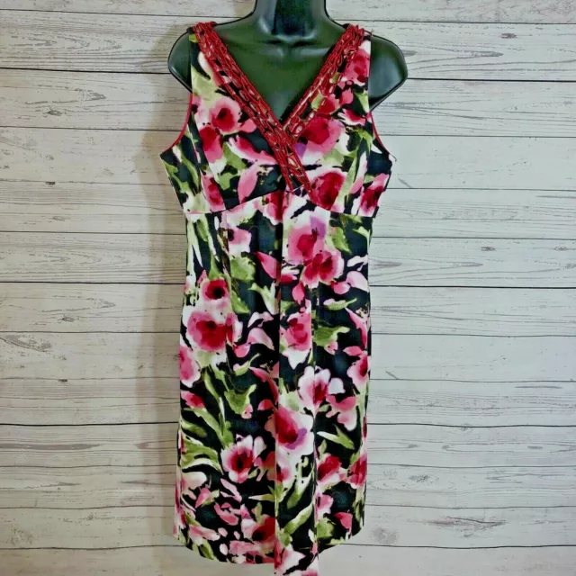 Jones New York Signature Womens size10 Dress pink Black Floral Sleeveless Sheath