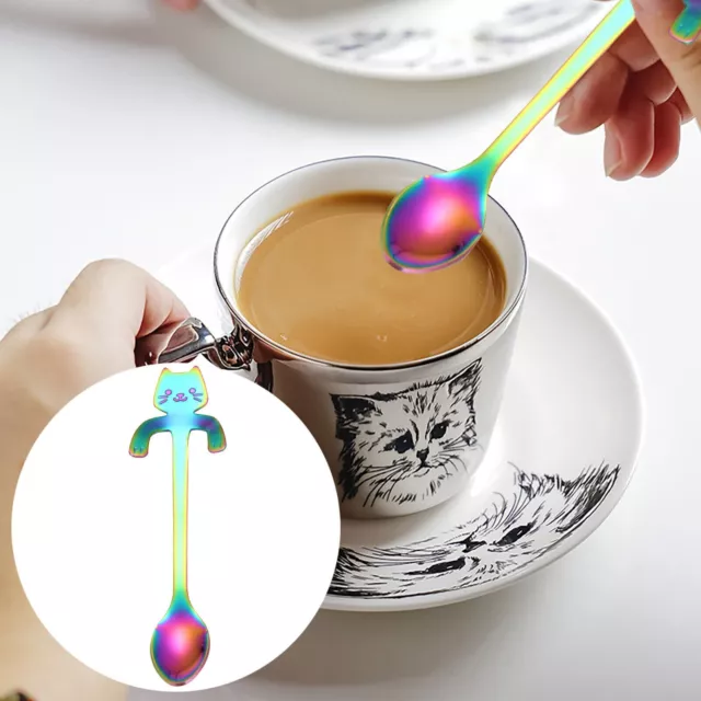 Pair of Cute Cat Multi Colour  Stainless Steel Spoons   Tea / Coffee / Desserts