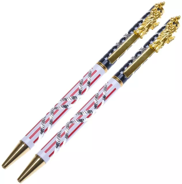 2X Collectible Gold Color Statue of Liberty Clip American Flag Pen 2 Pack
