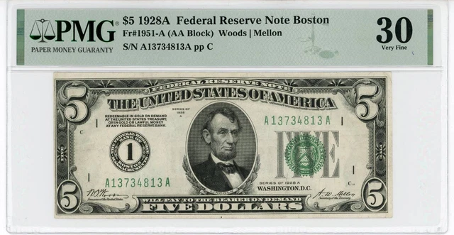 NobleSpirit No Reserve US Fr 1951-A 1928A $5 Green Federal Reserve Note PMG 30