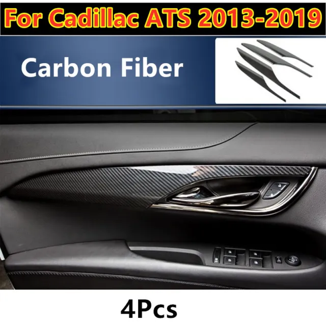 4PCS Carbon Fiber Interior Door Panel Cover Trim Fit For Cadillac ATS 2013-2019