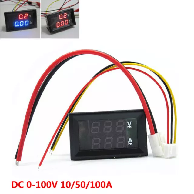DC 10/50/100A Voltmeter Ammeter LED Dual Digital Volt Amp Meter Test Tester