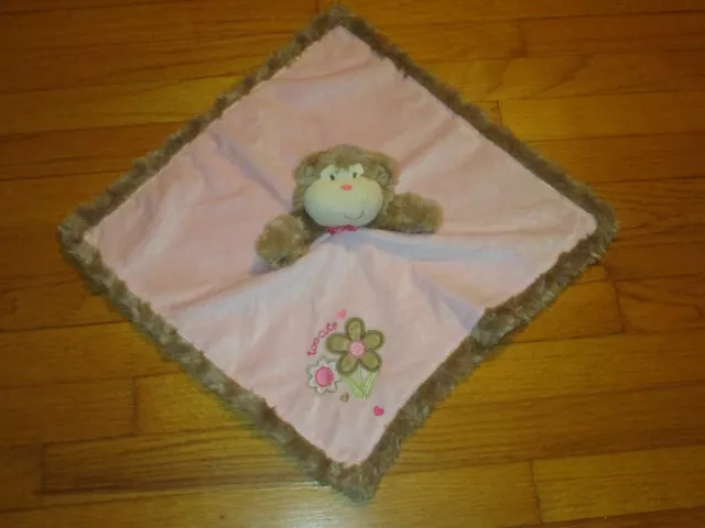 Baby Starters “too cute” Flowers Pink Monkey Rattle Security Blanket/Lovey