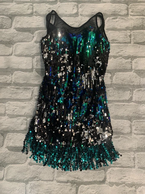 Curtain Call Costume Black green  Dance tap jazz Size CME Childs medium sequin