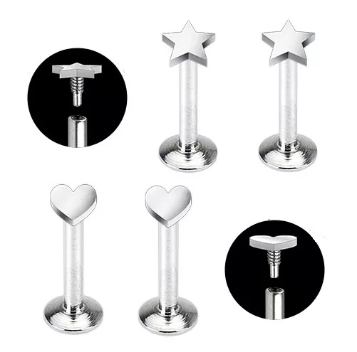 Internally Threaded Heart Star Tragus Cartilage Labret Monroe Helix Stud Bar