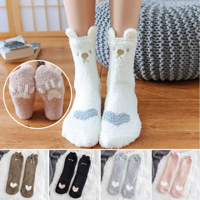 5 Pairs Cute Winter Soft Bed Floor Socks Fluffy Coral Fleece Warm Girl Stockings