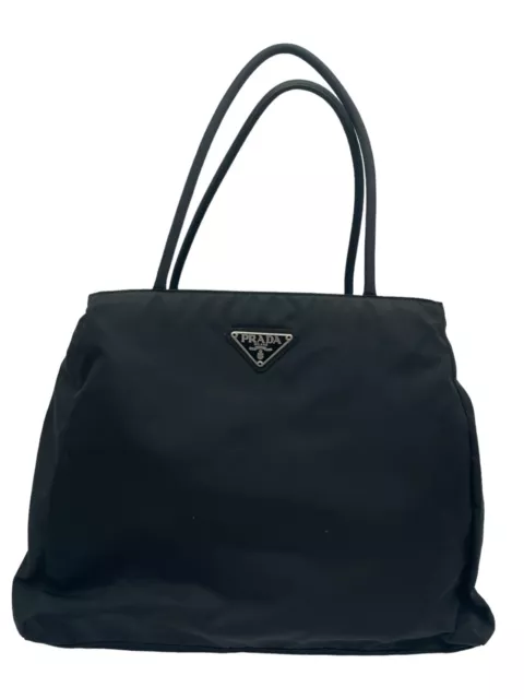 PRADA Tessuto Nylon Hand Bag Black Triangle Logo Plate Authentic