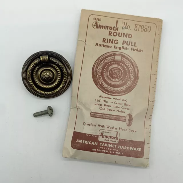 Vintage Amerock Round Ring Pull Drawer Antique English 1 3/4" ET880 in Packaging