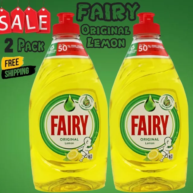 Pack Of 2 Fairy Original Lemon Washing Up Liquid Dishes Grease Cleaner 320Ml Uk