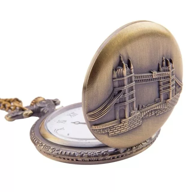 London Tower Bridge Fob Pocket Watch Antique Retro Clock Womens Mens Uni sex USA