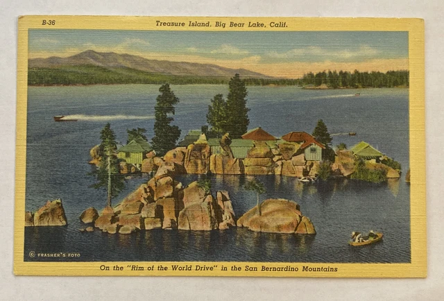 Vintage Postcard, Aerial View, Treasure Island, Big Bear Lake, CA, Unposted