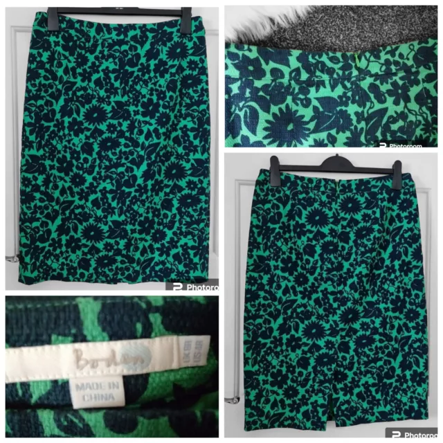 Boden Emerald Green & Navy Floral Pencil Skirt Lined size 8