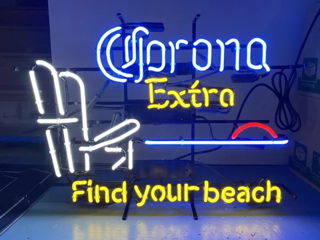 Corona Extra Find Your Beach Neon Sign Light Beer Bar Pub Wall Hanging 19"x15"