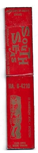 Tiki God Tropical Matchbook South Seas Boston, MA