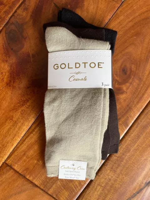 Gold Toe Socks 3 Pairs Black Brown Castaway Crew Men’s Casual Shoes Sz 6 - 9 New