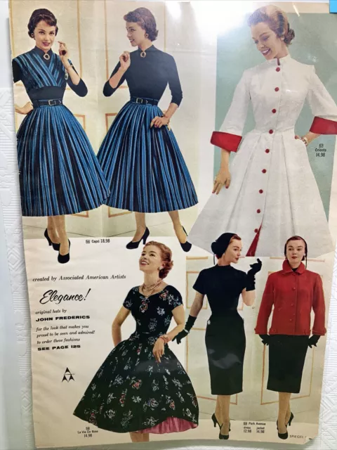 1955 Spiegel Catalog Print Ad Mid Century Modern Dresses Longie Gloves Accessori