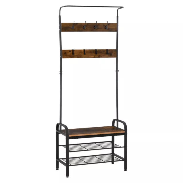 HOMCOM Industrial Coat Rack Stand with 8 Hooks Hangers Storage Cabinet Brown