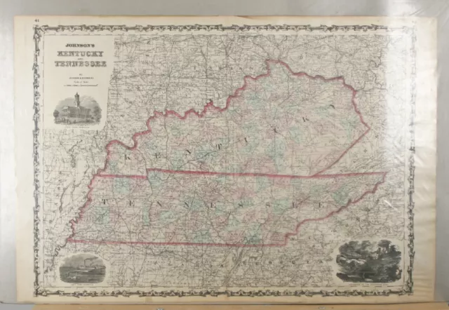 Johnson & Browning 1860s Map Of Kentucky/Tennessee