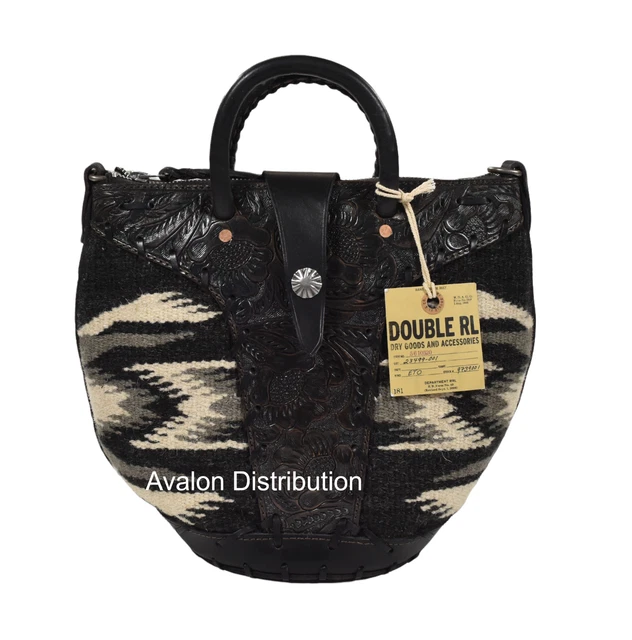 Femmes Ralph Lauren RRL Tricoté Main Laine Jacquard Cuir Sud-Ouest Sac Neuf