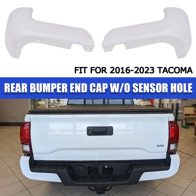 Rear Bumper End Cap WHITE W/O Sensor Hole Set Pair For Toyota Tacoma 2016-2022