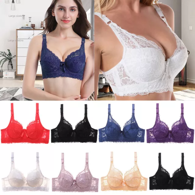 Womens Lace Underwire Bra Ultra Thin Push Up Gathered Bras Underwear Plus Size