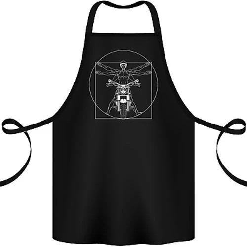 Vitruvian Biker Motorcycle Motorbike Cotton Apron 100% Organic