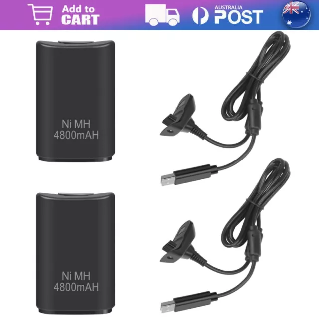 Rechargeable Battery + USB Charger Cable Pack for XBOX 360 Wireless Controller