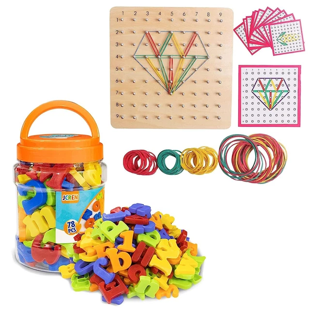 Magnetic Alphabet Magnets Letters And Numbers Toy + Wooden Geoboard Montessori