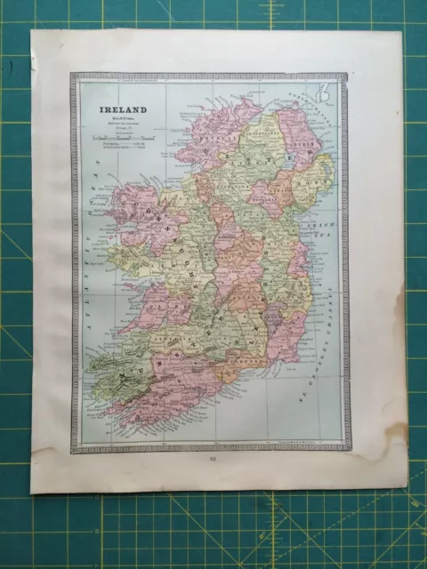 Ireland  - Rare Original 1885 Antique Crams World Atlas Lithograph Maps