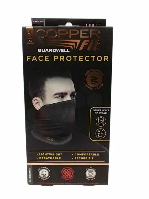 Copper Fit Guardwell Face Protector Mask Gaiter Adult Charcoal/Black Drawstring
