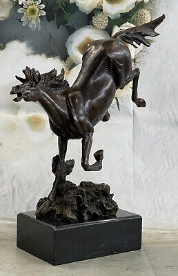 Beautiful Vintage Bronze Horse Bust On Marble Base Sculpture Statue Figurine Art