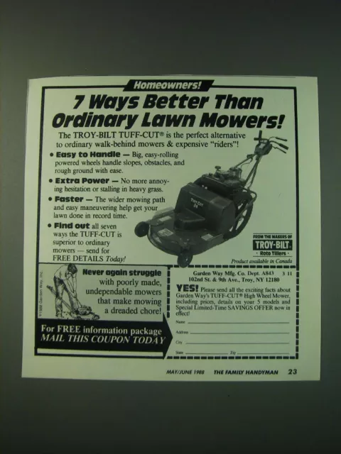 1988 GARDEN WAY Troy bilt Tuff Cut Lawn Mower Ad 7 ways better
