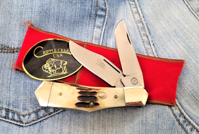 Bob Cargill Cripple Creek Effingham 1995 Large Stag Trapper Slipjoint/Sheath