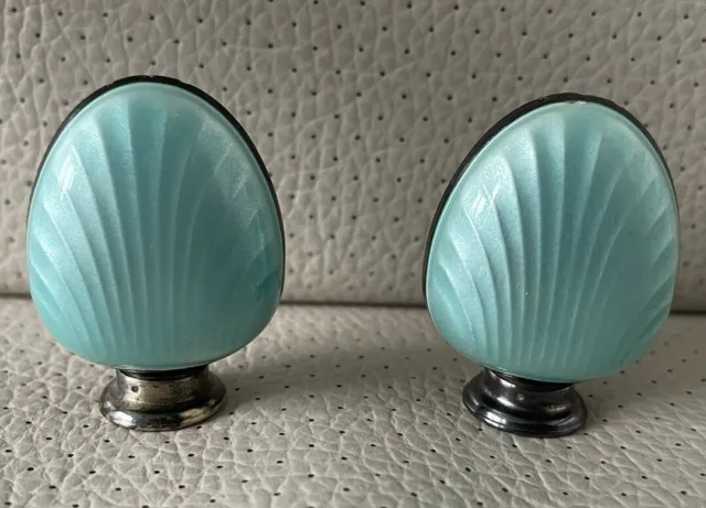 Collectable Solid Sterling Silver 925 Guilloche Enamel Salt Pepper Shakers Pair