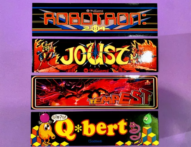4 Pc MINI Arcade Marquee Stickers Ms. Joust Robotron Q*bert Tempest