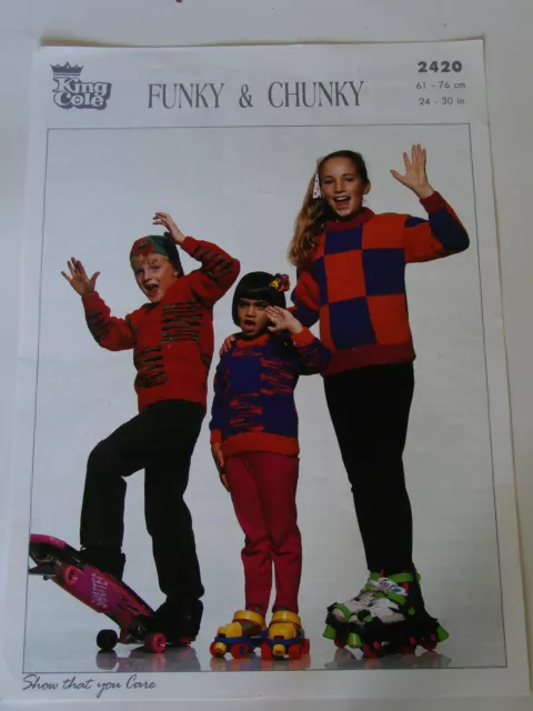 Knitting Pattern King Cole Chunky Child's Patterned V & Round Neck Sweaters