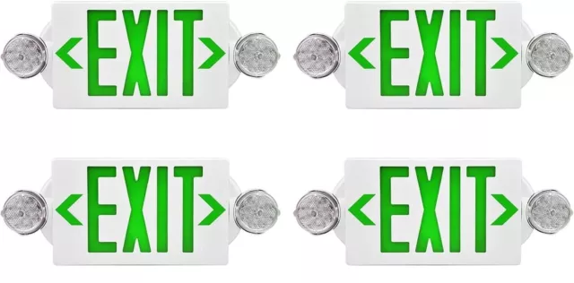 4 Pack LED Green Exit Sign Emergency Light Adjustable Head Combo UL 924 listed