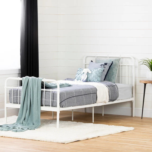 South Shore Cotton Candy Metal Platform Bed with Headboard and Footboard