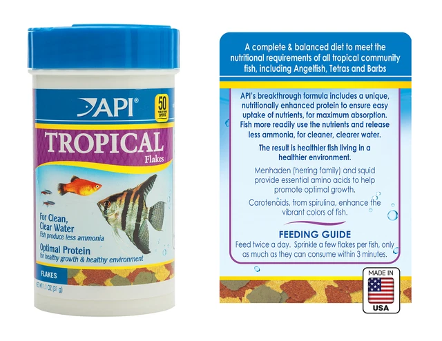 API Tropical Fish Flake Food 1.1 oz for angelfish, discus, barbs and guppies