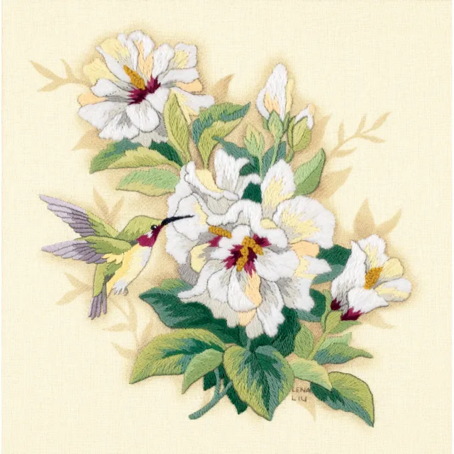 Dimensions Crewel Embroidery Kit 12"X12"-Hibiscus Floral-Sitched In Wool & Floss