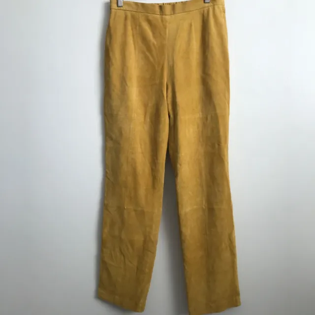 Vintage Terry Lewis Pants Women 8 Yellow Suede Leather Straight Leg Satin Lined