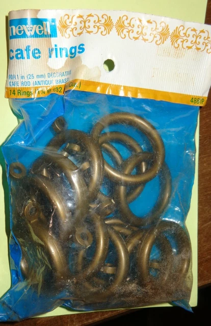 14 NEW 1-1/4" Café Curtain Rings Antique Brass Plastic For 1" Rod or Smaller