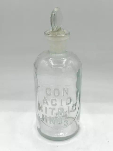 Vintage CON ACID NITRIC HNO3 Apothecary Bottle W/ Stopper 7” T.C.W. CO. USA