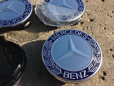 Set of 4 Mercedes Benz Center Caps Dark Blue 2.95 Inch/75mm Fits Most Models