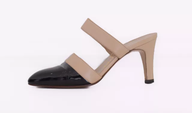 CHANEL BEIGE AND Black Leather Mules Heels Shoes Sz 6.5 $245.00 - PicClick
