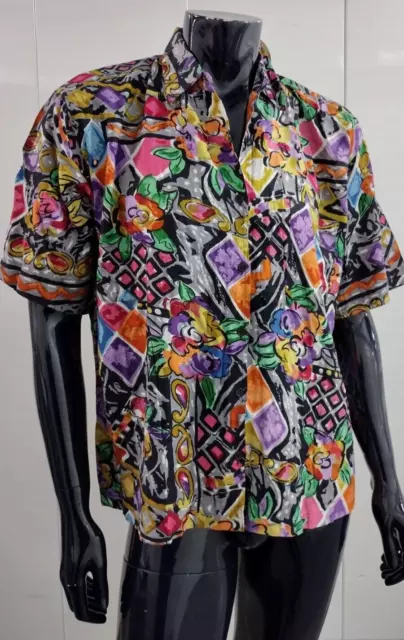 FUNKY COLORFUL SHIRT NEW WAVE UNISEX BOXY FIT POP ART ZERO 80s Vintage rayon