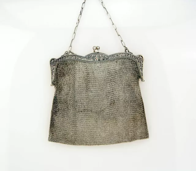 Antike Jugendstil SILBER Kettentasche Theatertasche silver chain purse mesh RAR