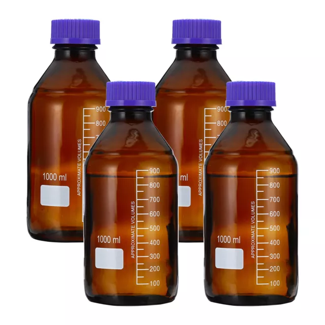 4 Pack Media Storage Bottles, 1000ml Borosilicate Glass Graduated Bottles Brown