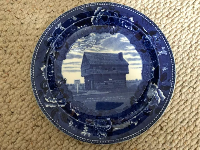 Vintage Wedgwood Blue & White Plate US Period Bock House - F.W.Beach