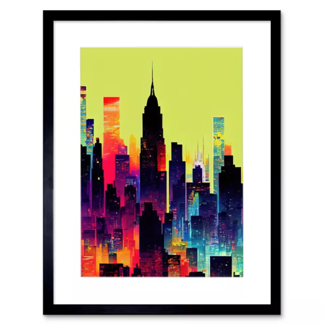 New York Graphic Skyscraper Cityscape Framed Wall Art Print Picture 12X16